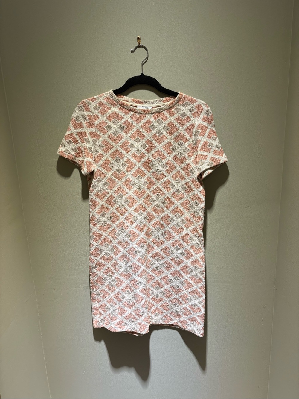 Zara Textured Orange/Brown and Cream Short Sleeve Shift Mini Dress